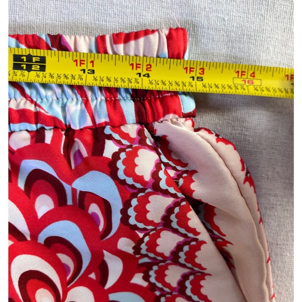 Zara Boho Wide Leg Scarf Print Pants Beige Pink Red Womens sz L Resortwear Flowy - Picture 6 of 8